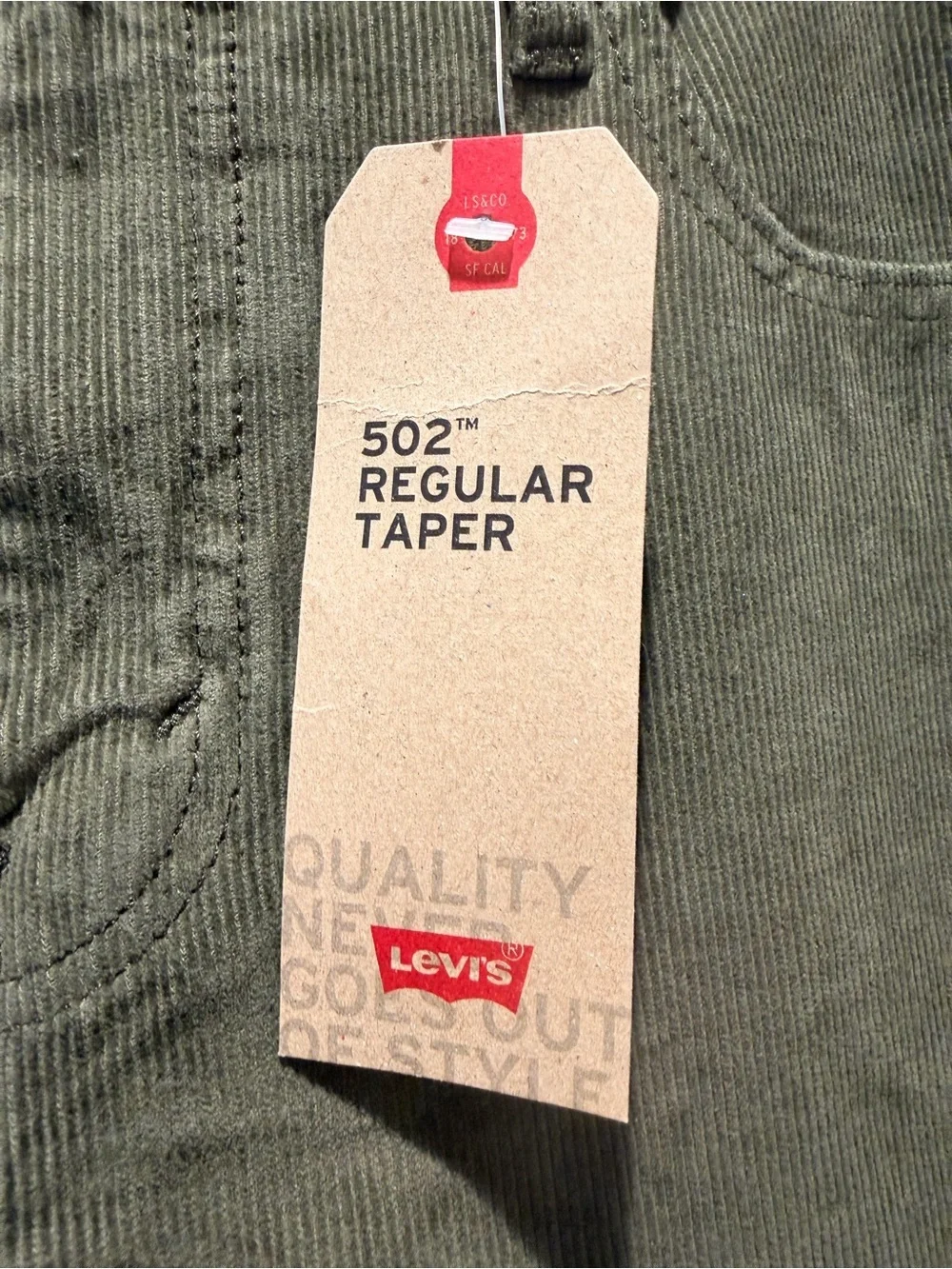 Levi’s 502 Regular Taper Olive Stretch Corduroy Pants 33x30 NWT Men’s